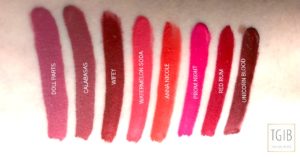 Jeffree Star Cosmetics Love Sick Mini Red & Pink Velour Liquid Lipstick Bundle swatches
